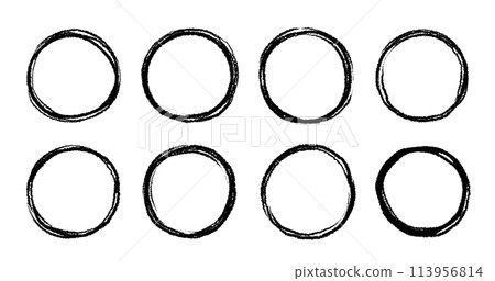 Round circular logo hand drawn brush stroke icon frame element. Round logo frame hand drawn texture brush stroke. Circle doodle ink black shape. Rough grunge circular. Vector Round circular logo hand drawn brush stroke icon frame element. Round logo frame hand drawn texture brush stroke. Circle doodle ink black shape. Rough grunge circular. Vector 113956814