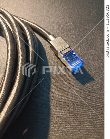 Cat8 Cable Network connect isolate on Black Background 113956822