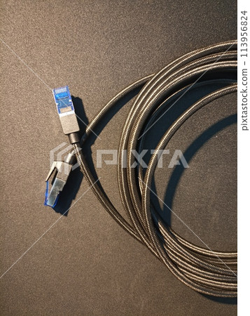 Cat8 Cable Network connect isolate on Black Background 113956824