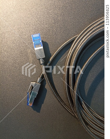 Cat8 Cable Network connect isolate on Black Background 113956825
