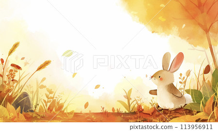 我在秋天的森林裡遇到的一隻兔子的插圖 AI 圖像 113956911