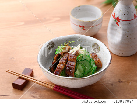 Uzaku (cucumber and eel vinegared food) Uzaku (cucumber and eel vinegared food) 113957084