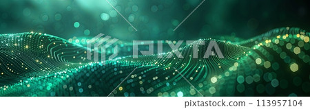 Green wave with a lot of sparkles different sizes and are scattered all over the wave Green wave with a lot of sparkles different sizes and are scattered all over the wave 113957104
