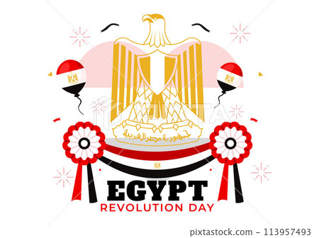Happy Egypt Revolution Day Vector Illustration on July 23 with Waving Flag and Ribbon in National Holiday Flat Cartoon Background Design 113957493