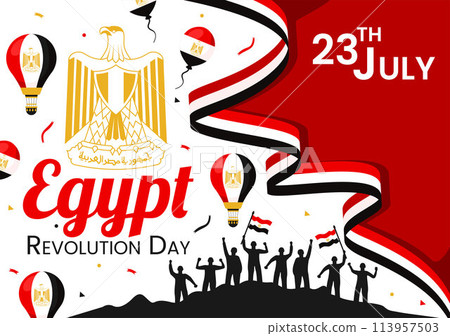 Happy Egypt Revolution Day Vector Illustration on July 23 with Waving Flag and Ribbon in National Holiday Flat Cartoon Background Design 113957503