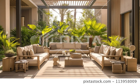 Luxury outdoor seating area lounge or terrace with nature panoramic view 113958009