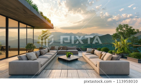 Luxury outdoor seating area lounge or terrace with nature panoramic view 113958010