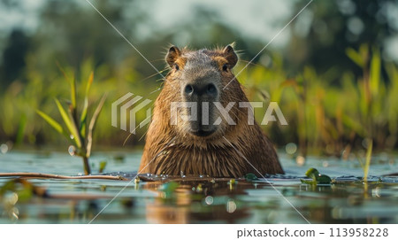 Capybara in water in natural environment 113958228