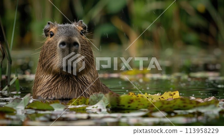 Capybara in water in natural environment 113958229