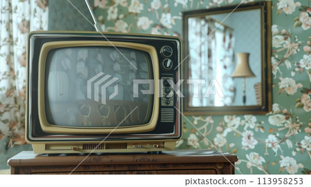 Retro living room setup with vintage TV 113958253