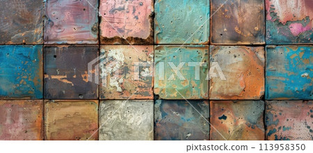 Colorful patina texture of the surface material of concrete blocks 113958350