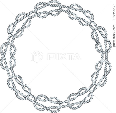 Round rope frame isolated on white background. Twisted cord 113958672