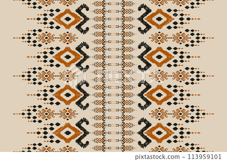 Ikat tribal Indian seamless pattern. Ethnic Aztec fabric carpet mandala ornament native boho chevron textile.Geometric African American oriental traditional vector illustrations. Embroidery style. 113959101