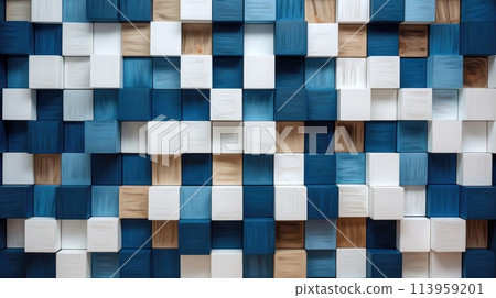 Abstract block stack wooden 3d cubes, blue wood texture for backdrop Abstract block stack wooden 3d cubes, blue wood texture for backdrop 113959201