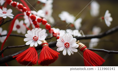 Celebrating spring's cheer: the joyous tradition of happy martisor, a Romanian cultural festivity marked by red and white talismans, symbolizing luck, optimism, and festive merriment on March 1st Celebrating spring's cheer: the joyous tradition of happy martisor, a Romanian cultural festivity marked by red and white talismans, symbolizing luck, optimism, and festive merriment on March 1st 113960141