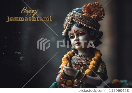 Krishna janmashtami, yearly Hindu festival that celebrates the birth of Krishna, the eighth incarnation of Vishnu, supreme God, of the Vaishnava tradition of Hinduism, Religious cultural. 113960438