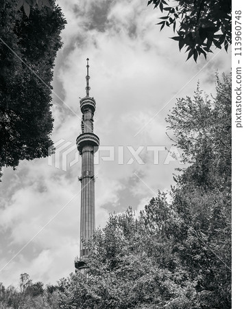 A Beautiful Tall Tower Surrounded by Trees and Blue Sky A Beautiful Tall Tower Surrounded by Trees and Blue Sky 113960748