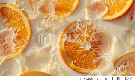 Slices of orange in milk 113961087