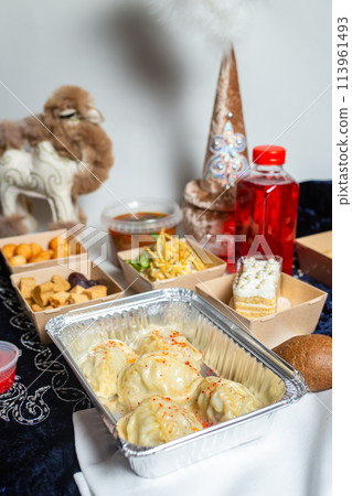 Delicious Uzbek Food, Central Asian Cuisine, Top View Shot, Selective Focus Delicious Uzbek Food, Central Asian Cuisine, Top View Shot, Selective Focus 113961493