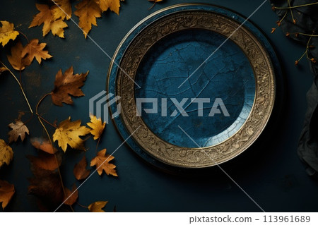 Autumn, branches of trees are flooded with scarlet, gold, scarlet. The earth is covered with a carpet of leaves. yellow coloring of leaves and grasses. banner postcard wallpapers. 113961689