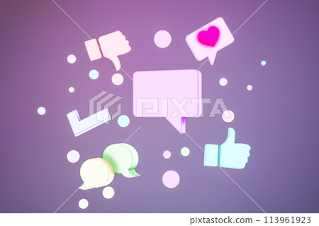 3D rendering of speech bubbles with phone icons against purple background 3D rendering of speech bubbles with phone icons against purple background 113961923
