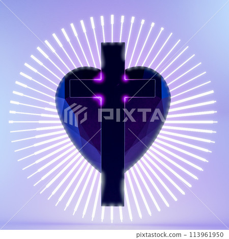 Christian cross against geometric heart. 3d render 113961950