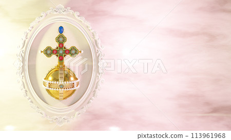 The orb and cross in mirror frame. 3d render The orb and cross in mirror frame. 3d render 113961968