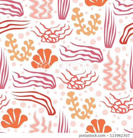 Beautiful seamless vector tropical pattern with corals, seaweeds. Perfect for wallpapers, web page backgrounds, surface textures, textile. Living coral seamless pattern 113962307