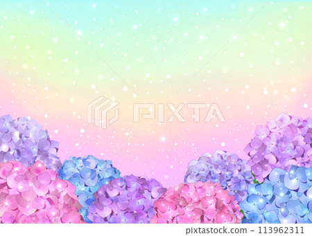 Hydrangea, rain and rainbow background Hydrangea, rain and rainbow background 113962311