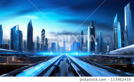 View from the business district, near future, city 113962459