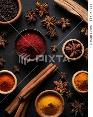 Set of spices for Mulled wine on a black background 113962533