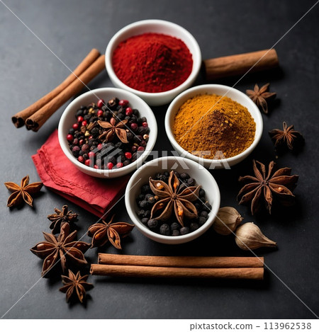Set of spices for Mulled wine on a black background 113962538