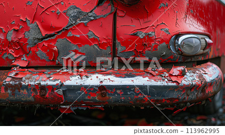 red bumper car scratched with deep damage 113962995