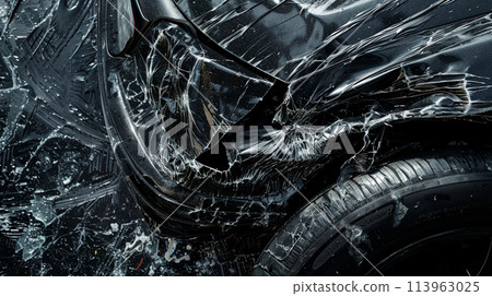 black bumper car scratched with deep damage 113963025