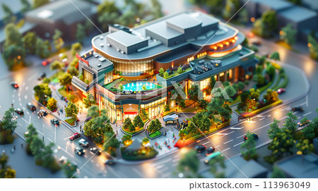 3d render of shopping mall with garden. Isometric concept. 113963049