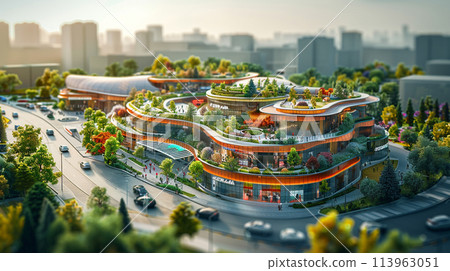 3d render of shopping mall with garden. Isometric concept. 113963051