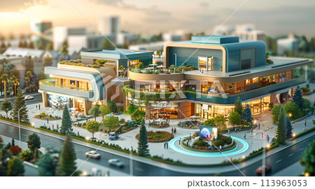 3d render of shopping mall with garden. Isometric concept. 113963053