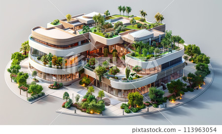 3d render of shopping mall with garden. Isometric concept. 113963054