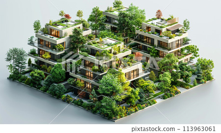 3d render of condominium with garden. Isometric concept. 113963061