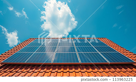 Solar cell on the roof with blue sky sun Solar cell on the roof with blue sky sun 113963225