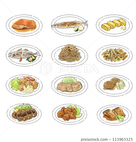 Hand drawn japanese food illustration set 113963325