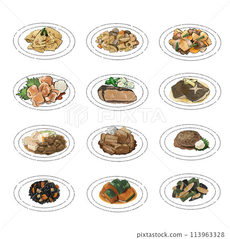 Hand drawn japanese food illustration set 113963328