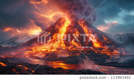 Volcano background. Nature background concept. 113963402