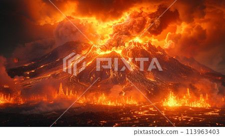 Volcano background. Nature background concept. 113963403