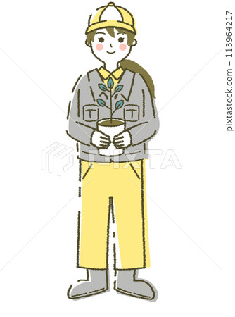 有花盆的林業男子 年輕林業婦女 113964217