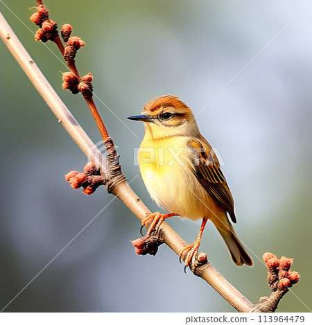 A Zitting Cisticola Bird Resting on a Branch" A Zitting Cisticola Bird Resting on a Branch" 113964479