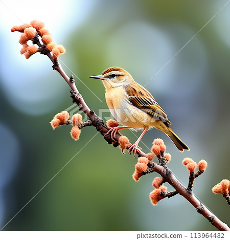 The Zitting Cisticola Bird Perched on a Branch 113964482