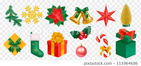 Christmas elements in realistic style 113964686