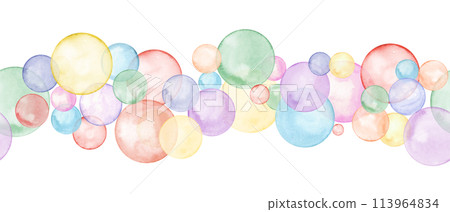 Rainbow polka dots. symbol of diversity and tolerance. Seamless pattern with simple geometric shape. Circles in creative minimalist style. Round doodle spots. Watercolor illustration for banner Rainbow polka dots. symbol of diversity and tolerance. Seamless pattern with simple geometric shape. Circles in creative minimalist style. Round doodle spots. Watercolor illustration for banner 113964834