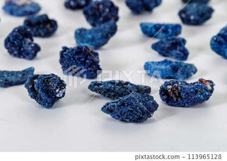 Macro mineral stone Malachite and Azurite against white background 113965128